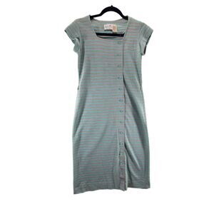 38 Vintage Leslie Fay Knit Rayon Button Up Dress Short Cap Sleeve Square Neck